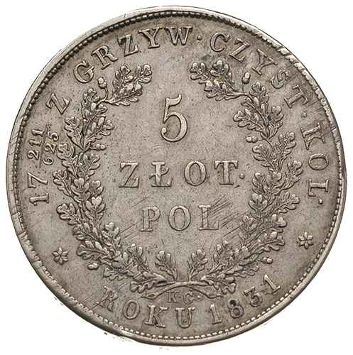 5 złotych 1831, Warszawa, Plage 272, justowane, 