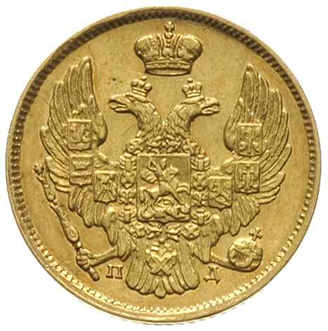 3 ruble = 20 złotych 1837, Petersburg, złoto 3.91 g, Plage 305, Bitkin 1078 (R), drobne rysy w tle, ale ładnie zachowany egzemplarz