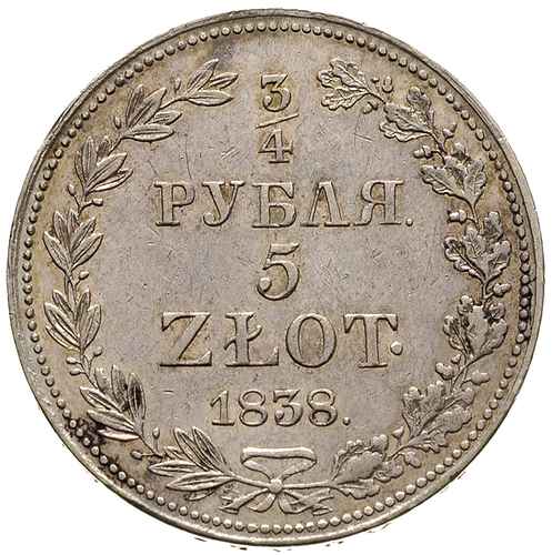 3/4 rubla = 5 złotych 1838, Warszawa, Plage 360,