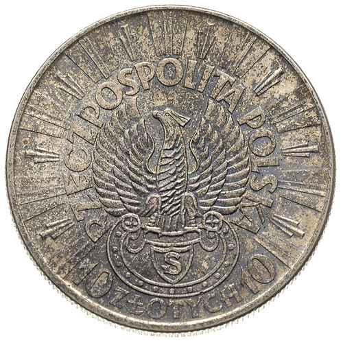 10 złotych 1934, Warszawa, Józef Piłsudski - Orzeł Strzelecki, Parchimowicz 123, moneta z blaskiem menniczym widocznym pod patyną