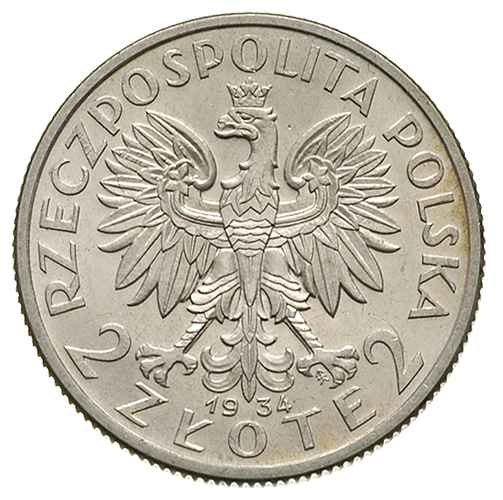 2 złote 1934, Warszawa, Głowa kobiety, Parchimowicz 110c, wyśmienite