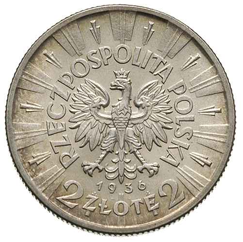 2 złote 1936, Warszawa, Józef Piłsudski, Parchimowicz 111.b, rzadki rocznik w wyśmienitym stanie zachowania