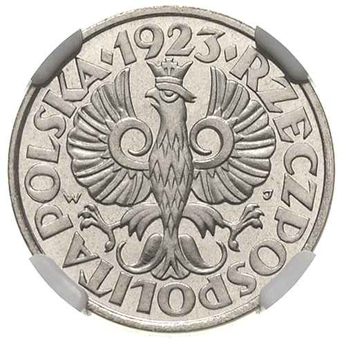 20 groszy 1923, Wiedeń, nikiel, Parchimowicz 105, moneta wybita stemplem lustrzanym w pudełku NGC z certyfikatem PF 65, piękny egzemplarz