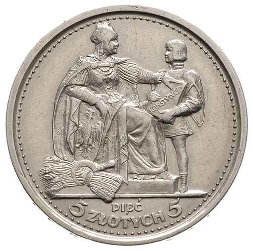 5 złotych 1925, Warszawa, Konstytucja, odmiana ze 100 perełkami i z monogramami