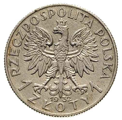 1 złoty 1932, Głowa kobiety, na rewersie wypukły napis PRÓBA, srebro 3.33 g, Parchimowicz P-131.a, nakład 120 sztuk, rzadkie