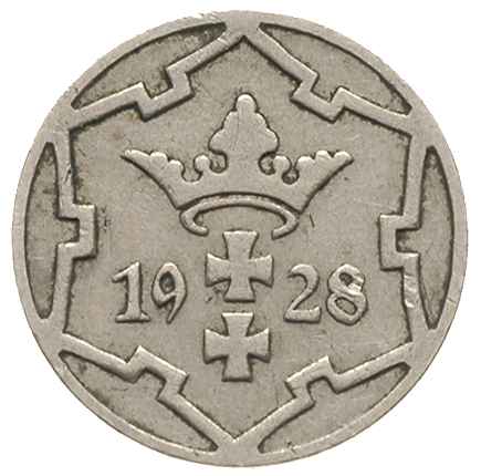 zestaw: komplet drobnych monet gdańskich 10 fenigów 1923 i 1932, 5 fenigów 1923, 1928 i 1932, 2 fenigi 1923, 1926, 1937, 1 fenig 1923, 1926, 1929, 1930 i 1937, Parchimowicz 57, 58, 55.a, 55.b, 56, 54.a, 54.b, 54.c, 53.a, 53.b, 53.c, 53.d, 53.e, łącznie 13 sztuk