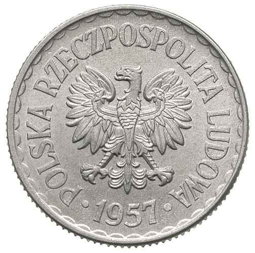 1 złoty 1957, Warszawa, Parchimowicz 213.a, piękna i ogromnie rzadka moneta, szczególnie w takim pięknym stanie zachowania