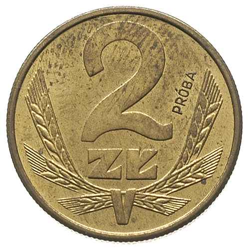 2 złote 1987, Warszawa, na rewersie wypukły napis PRÓBA, mosiądz 3.05 g, Parchimowicz nie notuje