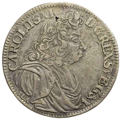 Karol XI 1660-1697, 2/3 talara (gulden) 1690, Szczecin, napis CAROLUS XI - D G REX..., AAJ 114.b, Dav. 767, patyna