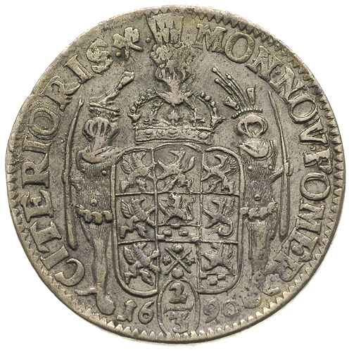 Karol XI 1660-1697, 2/3 talara (gulden) 1690, Szczecin, napis CAROLUS XI - D G REX..., AAJ 114.b, Dav. 767, patyna