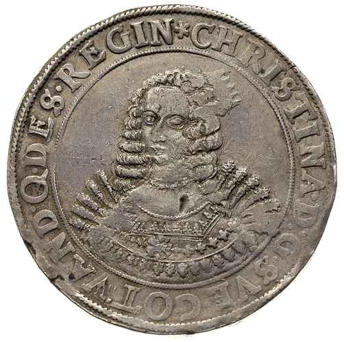 Krystyna 1637-1654, talar 1642, Szczecin, Aw: Popiersie i napis, Rw: Tarcza herbowa i napis, 28.79 g, AAJ 15, Dav. 4573, patyna
