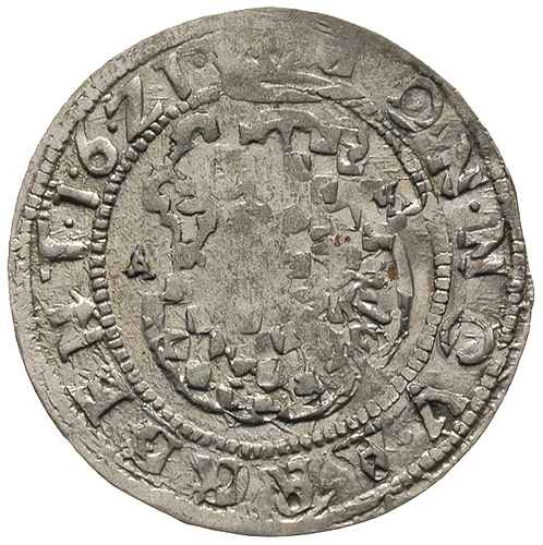 24 krajcary 1621, mennica nieokreślona, na rewersie litery mincerza A - K, na awersie nieco fantazyjne napisy wynikające z dukrotnego odbicia stempla, ładne lustro mennicze jak na ten typ monety