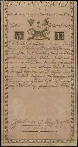 5 złotych polskich 8.06.1794, seria N.B.1, numeracja 13620, fragment firmowego znaku wodnego, Miłczak A1a2, Lucow 3 (R3)