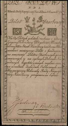 5 złotych polskich 8.06.1794, seria N.D.1, numeracja 28346, Miłczak A1a2, Lucow 5 (R2), bardzo ładne