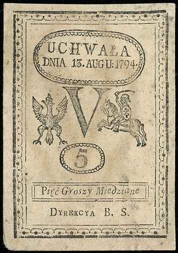 5 groszy miedziane 13.08.1794, Miłczak A8a, Lucow 38 (R1)
