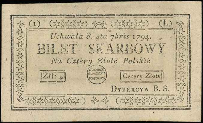 4 złote polskie 4.09.1794, seria 1-L, Miłczak A1