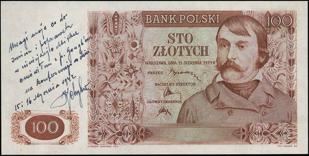 100 złotych 15.08.1939, bez oznaczenia serii i n