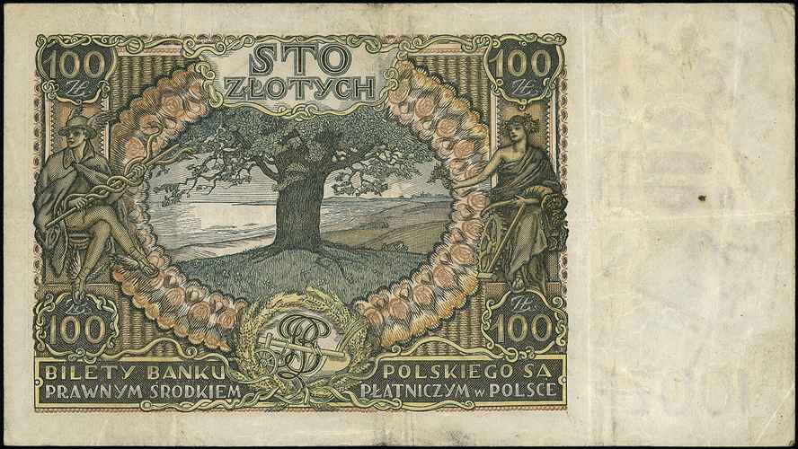 100 złotych 9.11.1934, seria BS., z nadrukiem Generalnej Gubernii, Miłczak 90a, Lucow 762 (R4), rzadkie