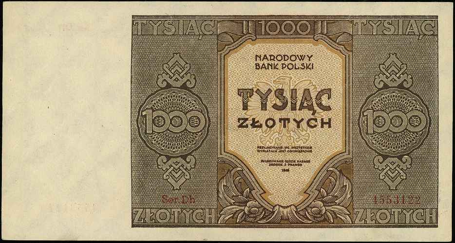 1.000 złotych 1945, seria Dh, Miłczak 120b, Lucow 1150 (R6), seria zastępcza, rzadkie