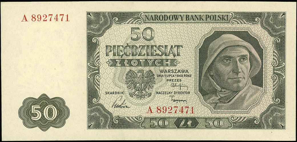 50 złotych 1.07.1948, seria A, numeracja 7-mio c