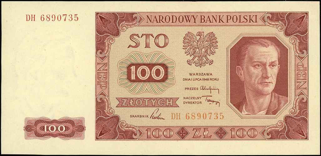 100 złotych 1.07.1948, seria DH, Miłczak 139c, Lucow 1296 (R2)