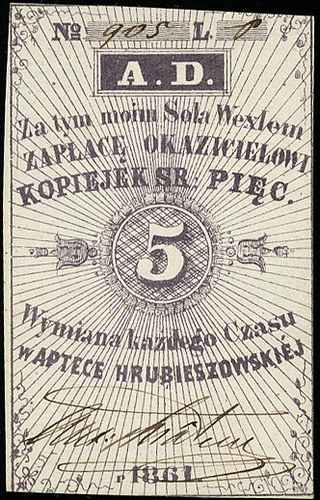 Hrubieszów, Apteka Hrubieszowska, 5 kopiejek srebrem 1861, z numeracja i podpisem oraz 15 kopiejek srebrem 1861, druk nie wypełniony /blanko/, Jabł. 306 i 307, łącznie 2 sztuki