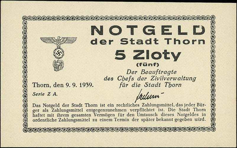 Toruń, 50 groszy, 1 i 5 złotych 9.09.1939, Jabł.