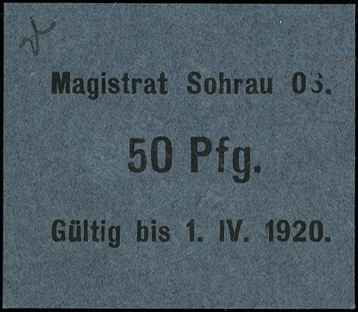 Żory /Sohrau OS./, zestaw 5 x 50 fenigów, ważne do 1.10.1918 (1x) i 1.04.1920 (4x), Grabowski S83.2, S.83.4b, 5b, 6b, 7b, razem 5 różnych sztuk