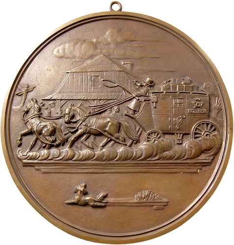 medalion będący rewersem medalu niesygnowanego z V Wystawy Filatelistycznej w Warszawie w 1938 r, brąz 212 mm, Strzałkowski 838 (RR), nie notuje takiej wielkości