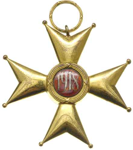 Krzyż Wielki z Gwiazdą Orderu Odrodzenia Polski I klasa, w oryginalnym pudełku wraz ze wstęgą, krzyż złocony emaliowany 69 x 69 mm, gwiazda orderowa srebrna 75 mm, emaliowana na stronie odwrotnej punce, piękny stan zachowania