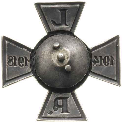 odznaka pamiątkowa Związku Polskich Legionistów -Krzyż Legionowy 1923, ustanowiona na I Zjeździe Legionistów w Krakowie, krzyż z blachy srebrnej ciemno oksydowanej, 41 x 41 mm, na stronie odwrotnej punca państwowa srebra \2\" i inicjały KH