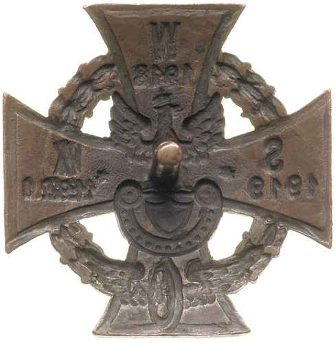 odznaka pamiątkowa Związku Byłych Uczestników Wojskowej Straży Kolejowej 1918-1919 1920, jednoczęściowa, brąz 37 x 37 mm, Stela 19.25