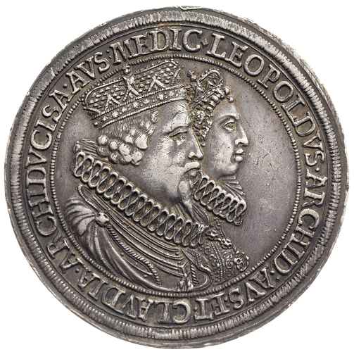 arcyksiążę Leopold V 1619-1632, dwutalar pamiątkowy, bez daty /1653/, Hall, wybity z okazji zaślubin arcyksięcia z Klaudią Medycejską, srebro 56.78 g, M-T 487, patyna