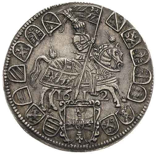 arcyksiążę Maksymilian 1590-1618 - jako Wielki Mistrz, 1/4 talara 1612, Hall, srebro 7.22 g, Prokisch 72 E/6, M-T -, bardzo ładnie zachowane, patyna
