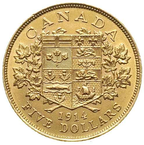 Jerzy V 1910-1936, 5 dolarów 1914, Ottawa, złoto 8.35 g, Fr. 4, rzadki rocznik