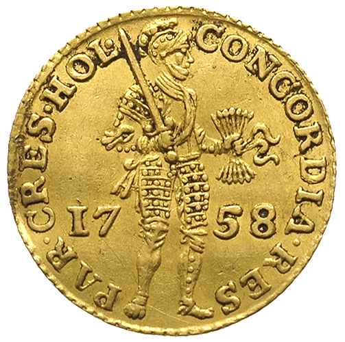 Holandia, dukat 1758, złoto 3.46 g, Delm. 775, V