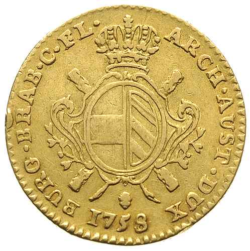 Maria Teresa 1740-1780, podwójny suweren d’or 1758, Bruksela, złoto 10.95 g, Delm. 215, Fr. 134