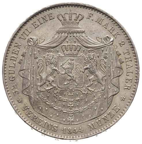 Hesja, Ludwik II 1830-1848, dwutalar 1844, srebro 37.02 g, Thun 196, AKS 100, Kahnt 265, Dav. 703