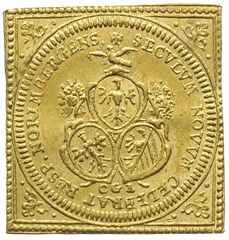 Norymberga- miasto, klipa dukata 1700 (1755-1764), złoto 3.48 g, Fr. 1886, Kellner 74, lekko gięty