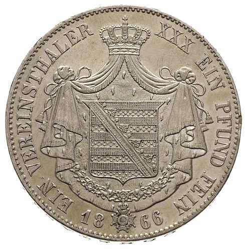 Saksonia-Meiningen, Bernhard Erich Freund 1803-1866, talar 1866, srebro 18.44 g, Thun 379, AKS 184, Kahnt 505, Dav. 838
