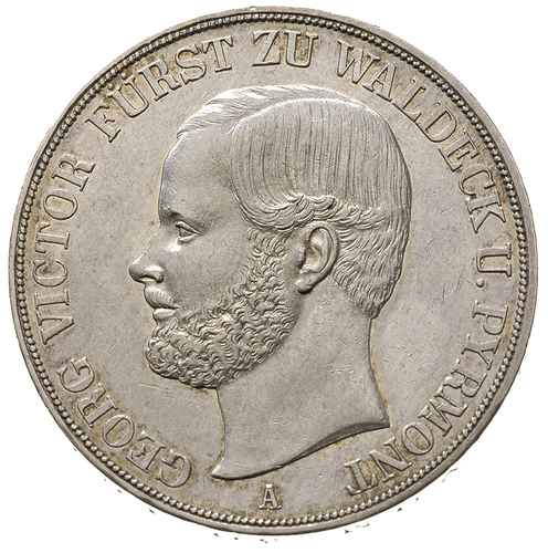 Waldeck, Jerzy Wiktor 1852-1893, dwutalar 1856, srebro 37.07 g, Thun 409, AKS 44, Kahnt 552, Dav. 928, ładnie zachowany, rzadki w tym stanie zachowania