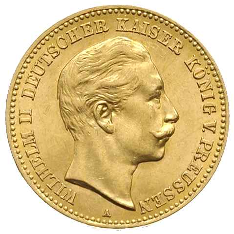 Prusy, Wilhelm II 1888-1918, 10 marek 1892 / A, Berlin, złoto 3.98 g, J. 251, bardzo rzadki rocznik, pięknie zachowane