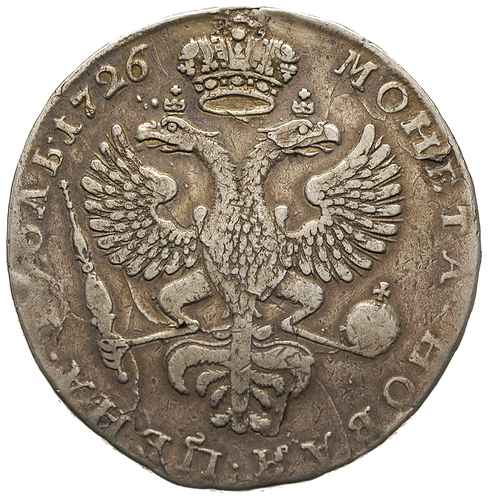 rubel 1726, Krasnyj Dwor, typ orła z rocznika 1725, srebro 27.63 g, Diakov 2, Bitkin 14, prawdopodobnie po usunięciu zawieszki?