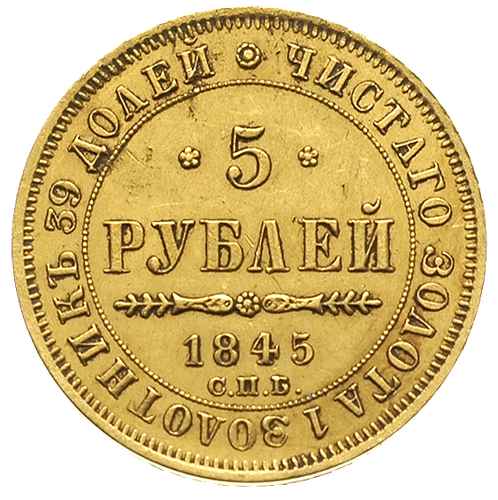 5 rubli 1845 / СПБ-КБ, Petersburg, złoto 6.55 g, Bitkin 26, pozostałości ciemnego nalotu