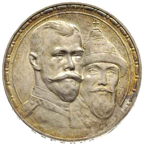 rubel 1913 / BC, Petersburg, Kazakov 454, wybite głębokim stemplem, z okazji 300-lecia panowania Romanowych, patyna, pięknie zachowany
