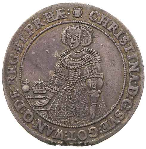 Krystyna 1632-1654, talar 1640, Sztokholm, srebro 28.27 g, AAH 11, wybite na krążku z krawędzi blachy, bardzo ładny, patyna, rzadki w tym stanie zachowania