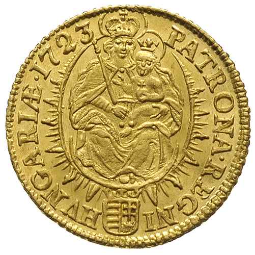 Karol III (VI) 1711-1740, dukat 1723 / K-B, Krzemnica, złoto 3.48 g, Huszar 1585, piękny egzemplarz, bardzo poszukiwany w tym stanie zachowania