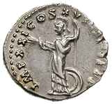 Domicjan 81-96, denar, Rzym, Aw: Popiesie cesarza w wieńcu w prawo, IMP CAES DOMIT AVG GERM P M TR..