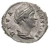 Faustyna I - żona Antoninusa Piusa, denar po 141, Rzym, Aw: Popiersie cesarzowej w diademie w praw..