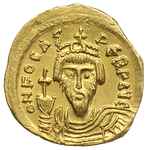 Fokas 602-610, solidus 602-610, Konstantynopol, oficyna H, Aw: Udrapowane popiersie cesarza w koro..